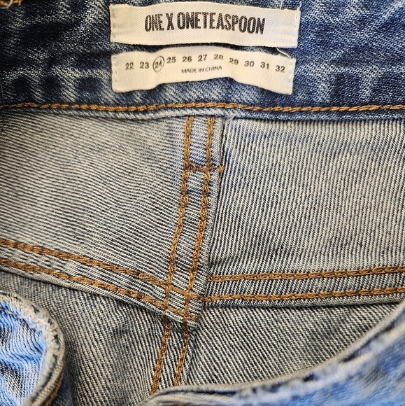 One by One Teaspoon X 2020 Mini Skirt High Waisted Fringe Distressed Denim - Picture 4 of 6